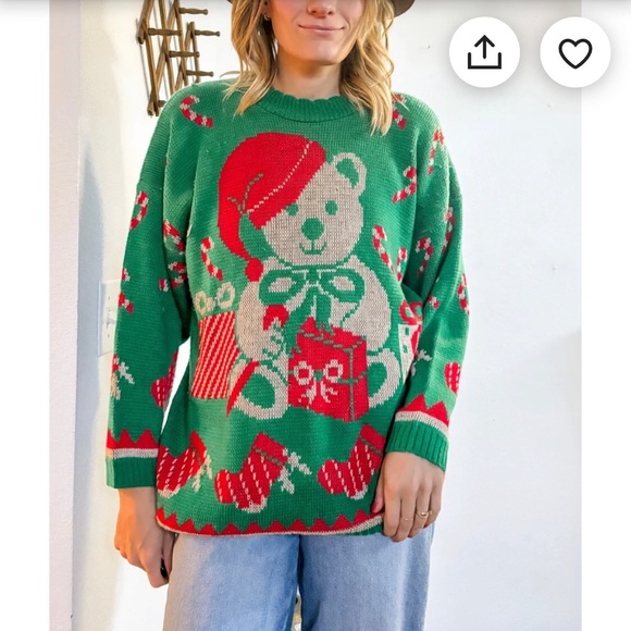 Vintage Nutcracker Green Teddy Bear Santa Patterned Christmas Sweater Size 24W - Picture 2 of 13